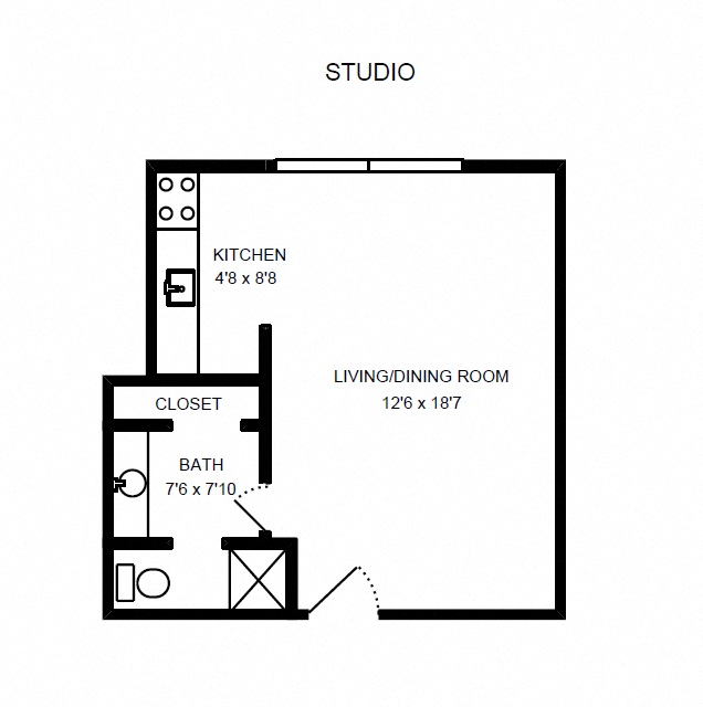 Floor plan for studio, 450 sqft
